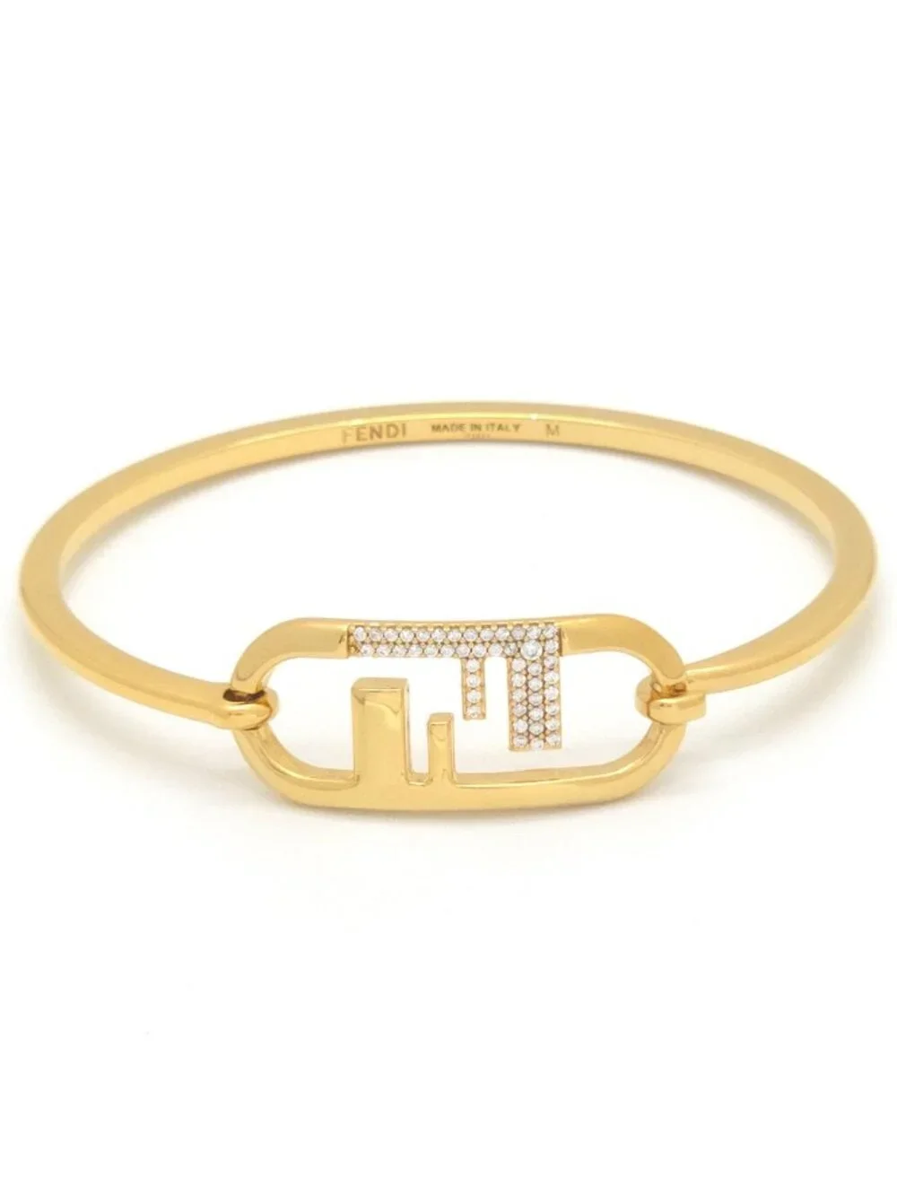 Fendi O'Lock Bracelet M Bangle Crystal Gold Metal